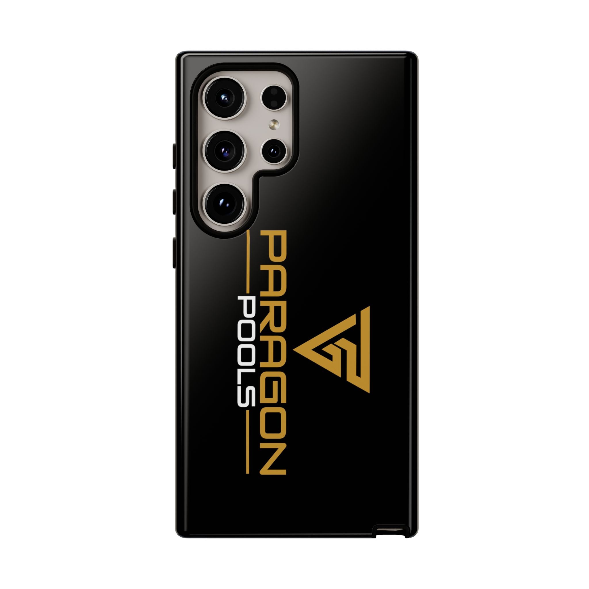 Paragon Pools Tough Phone Case — Rugged Black Protective Cover with Gold Logo