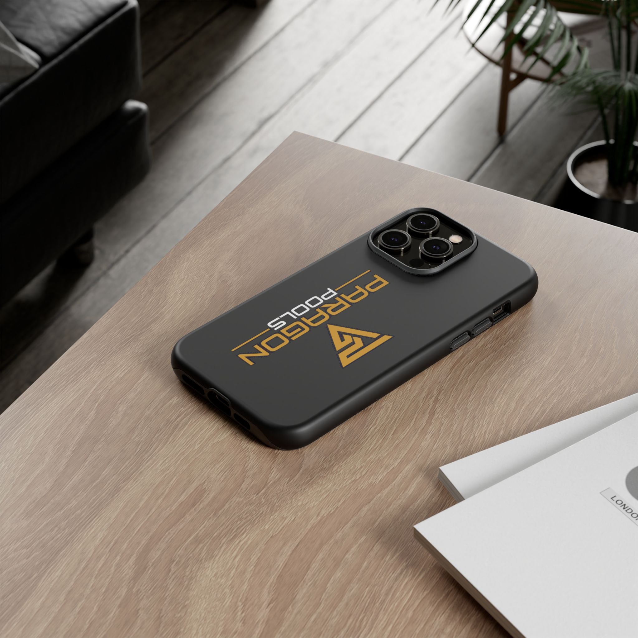 Paragon Pools Tough Phone Case — Rugged Black Protective Cover with Gold Logo