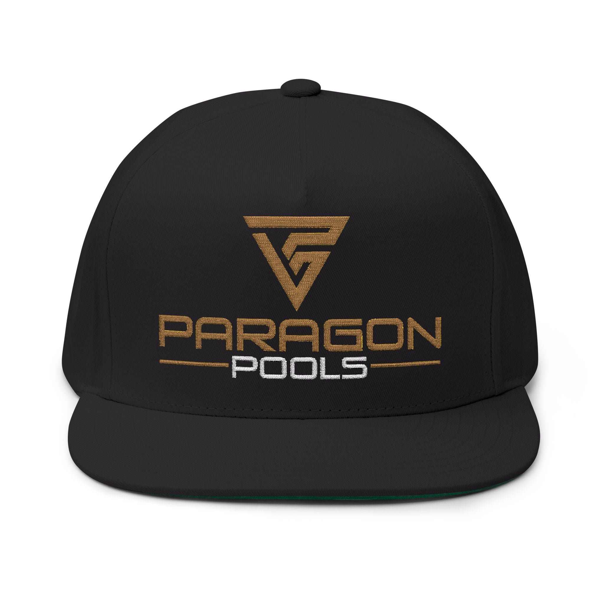 Embroidered Flat Bill Cap — Paragon Pools Logo Snapback