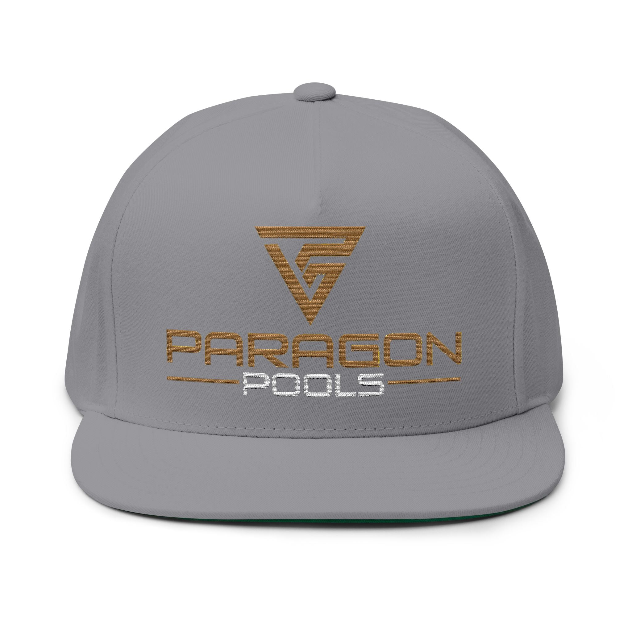 Embroidered Flat Bill Cap — Paragon Pools Logo Snapback