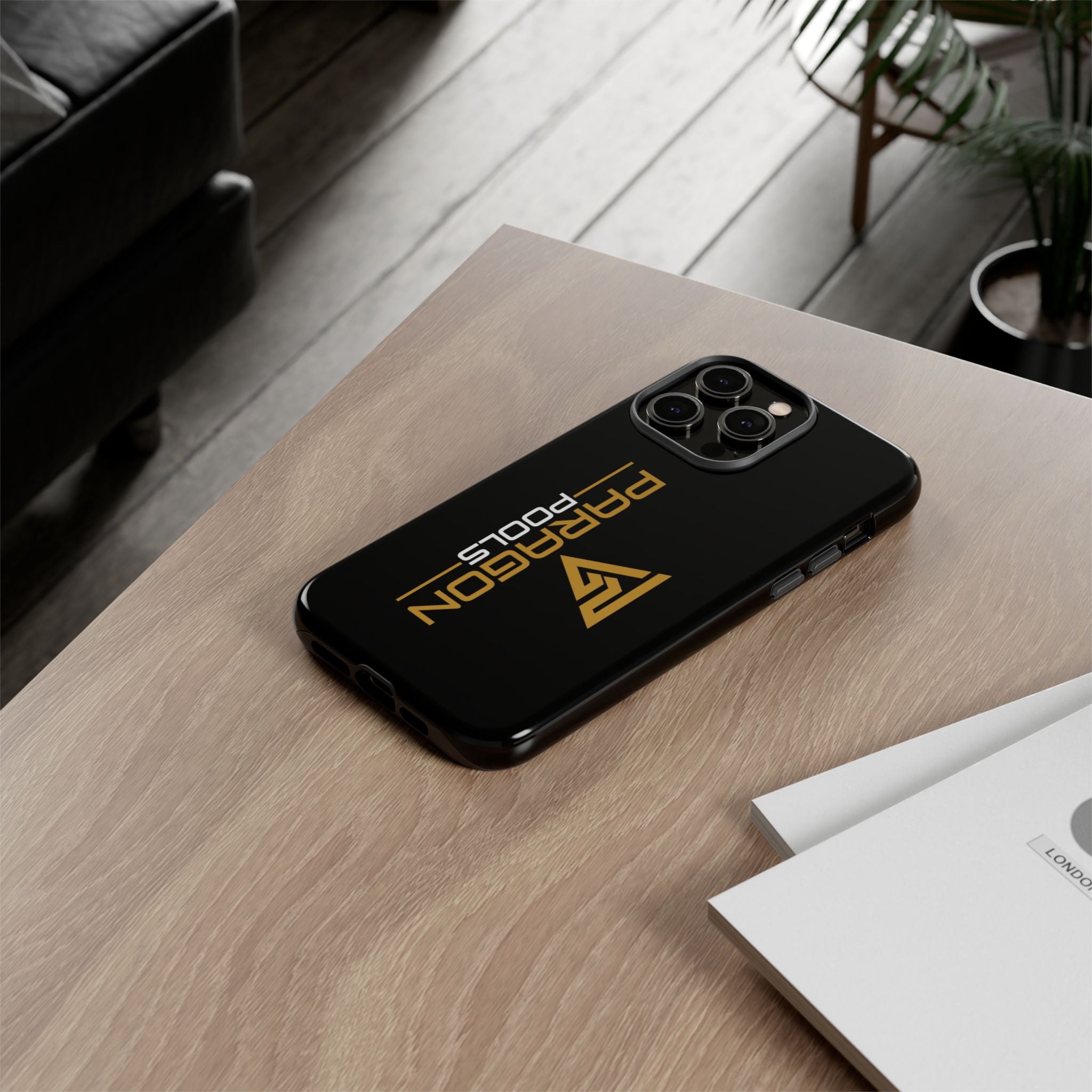 Paragon Pools Tough Phone Case — Rugged Black Protective Cover with Gold Logo
