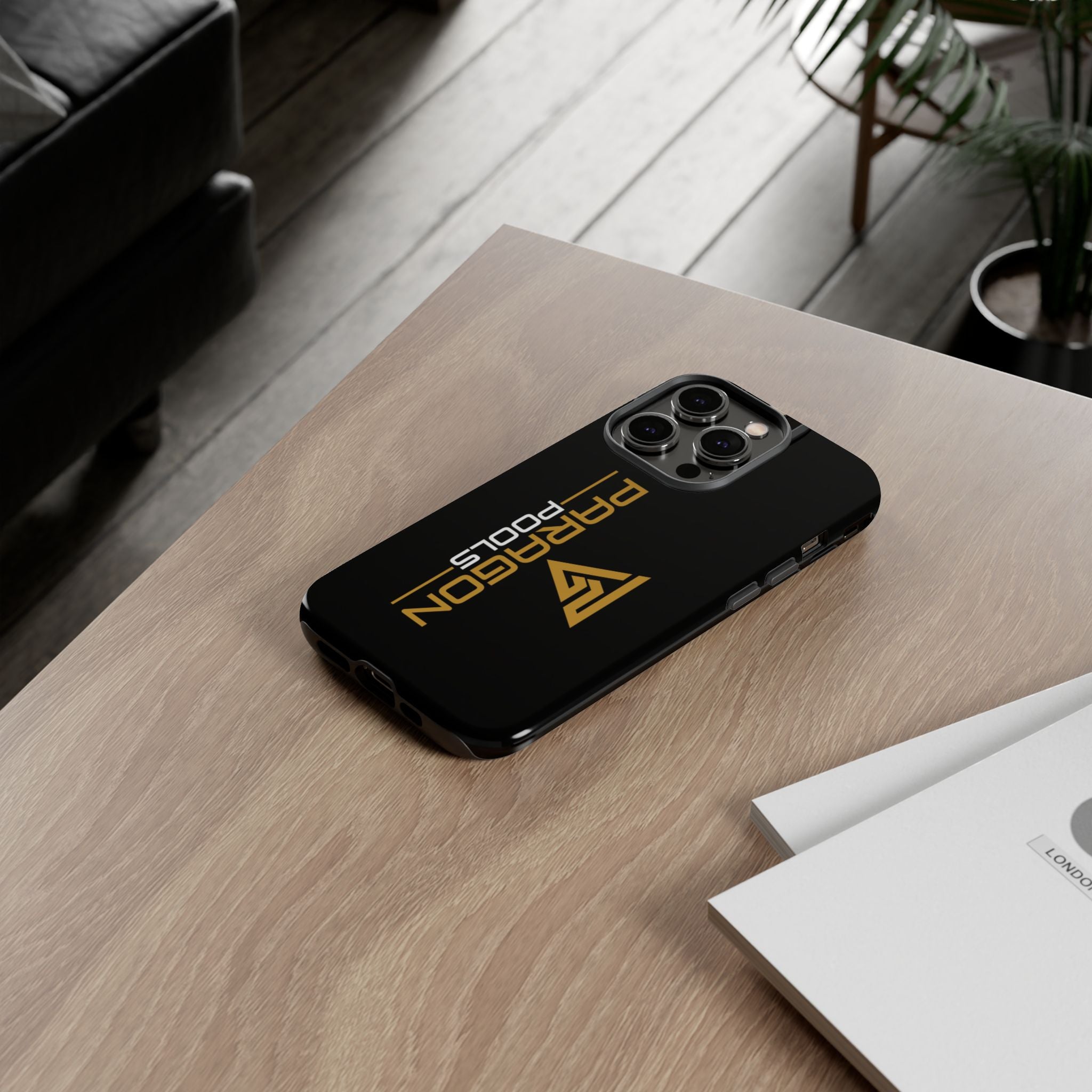 Paragon Pools Tough Phone Case — Rugged Black Protective Cover with Gold Logo