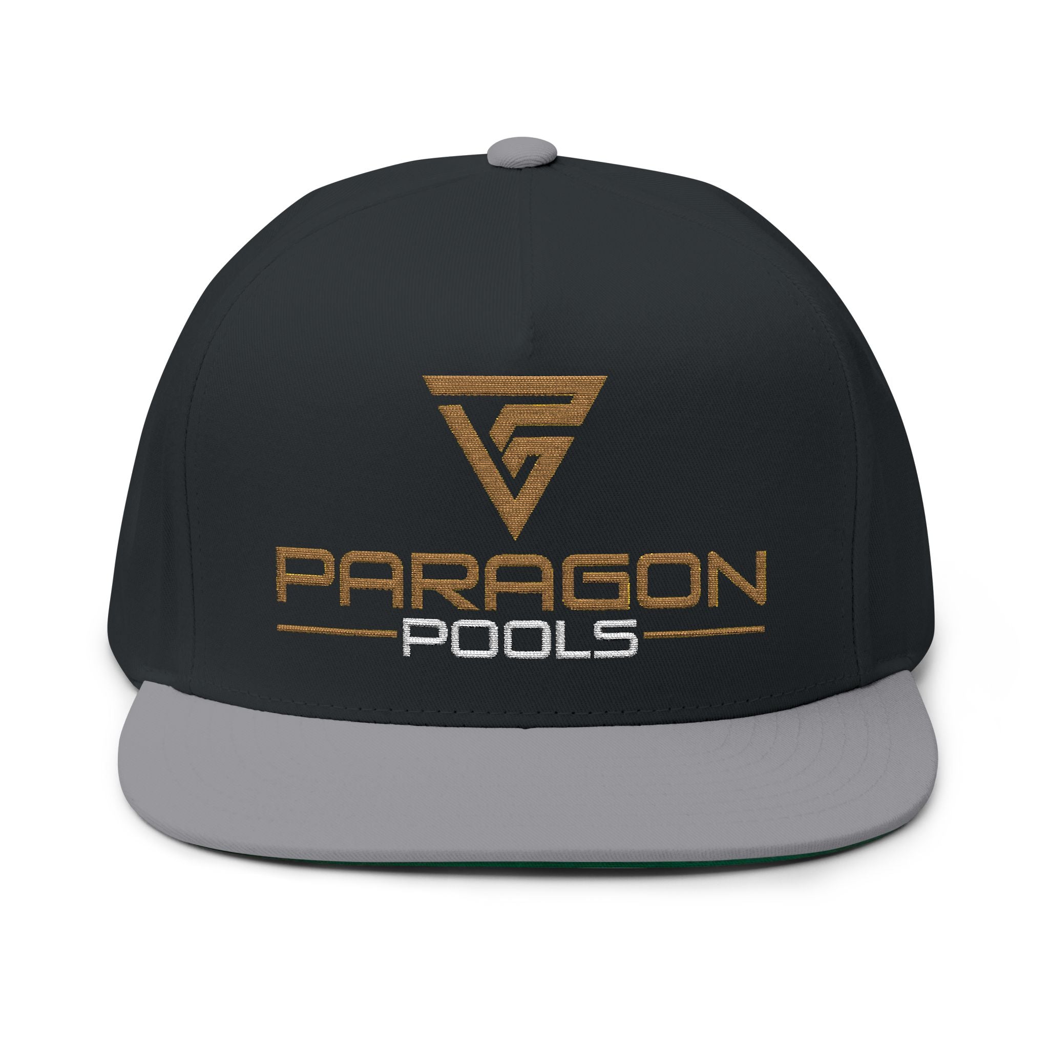 Embroidered Flat Bill Cap — Paragon Pools Logo Snapback