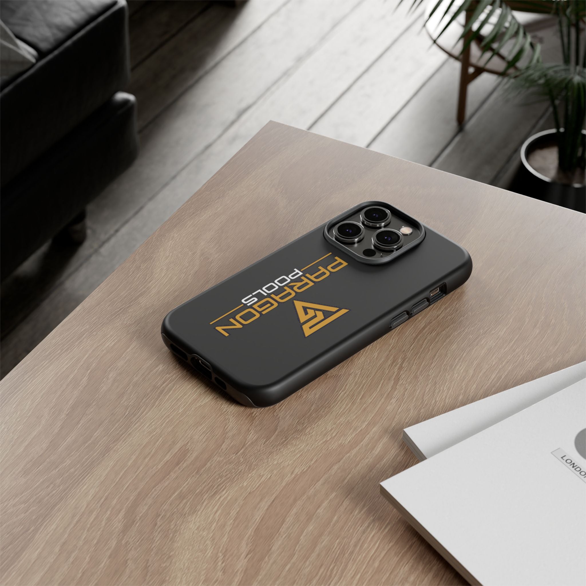 Paragon Pools Tough Phone Case — Rugged Black Protective Cover with Gold Logo